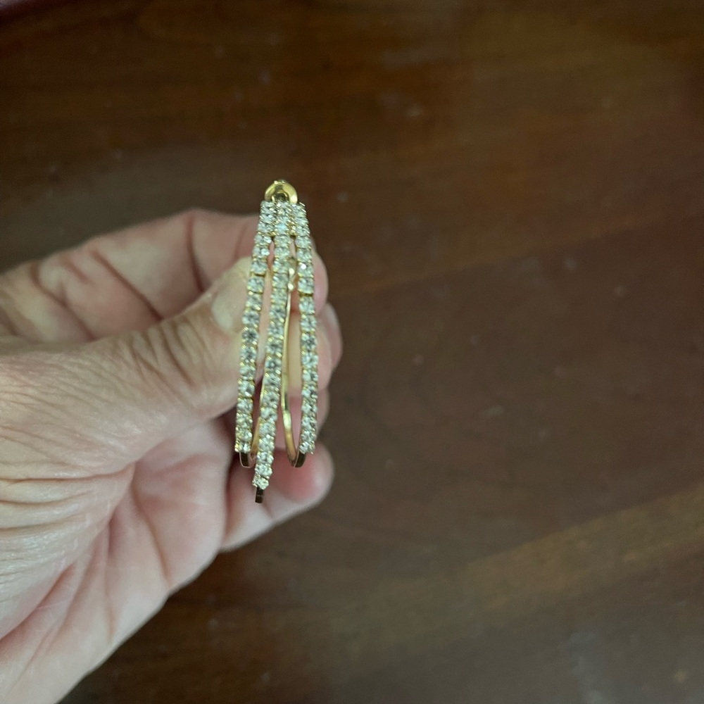 925 gold  Hoops Triple Crystal Earrings.  NWOT! - Picture 8 of 10